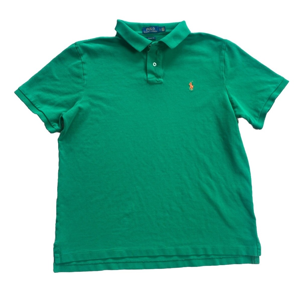 POLO RALPH LAUREN Classic Fit Polo Shirt Green Orange Polo Size Large